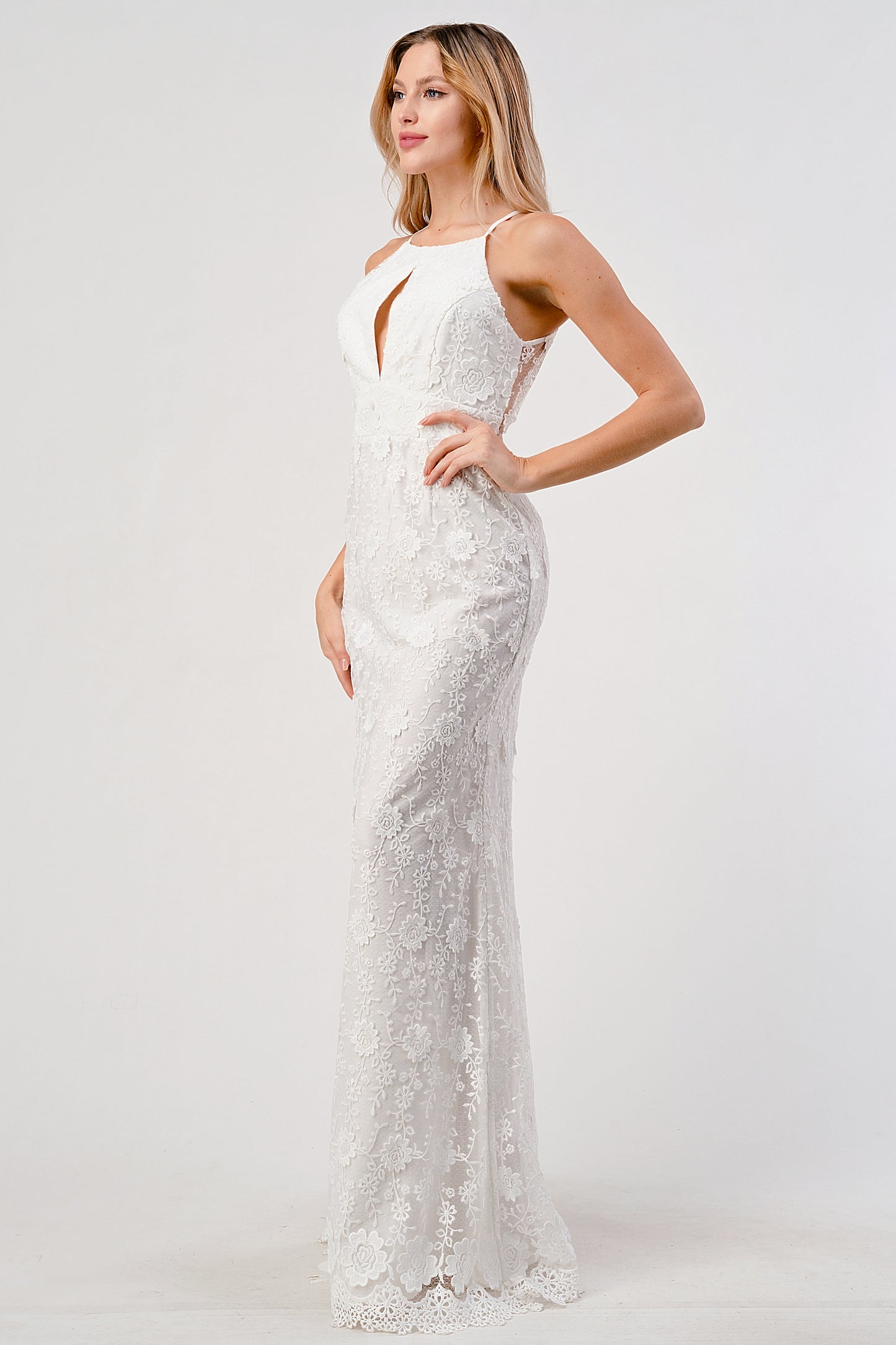 Floral Lace Keyhole Gown