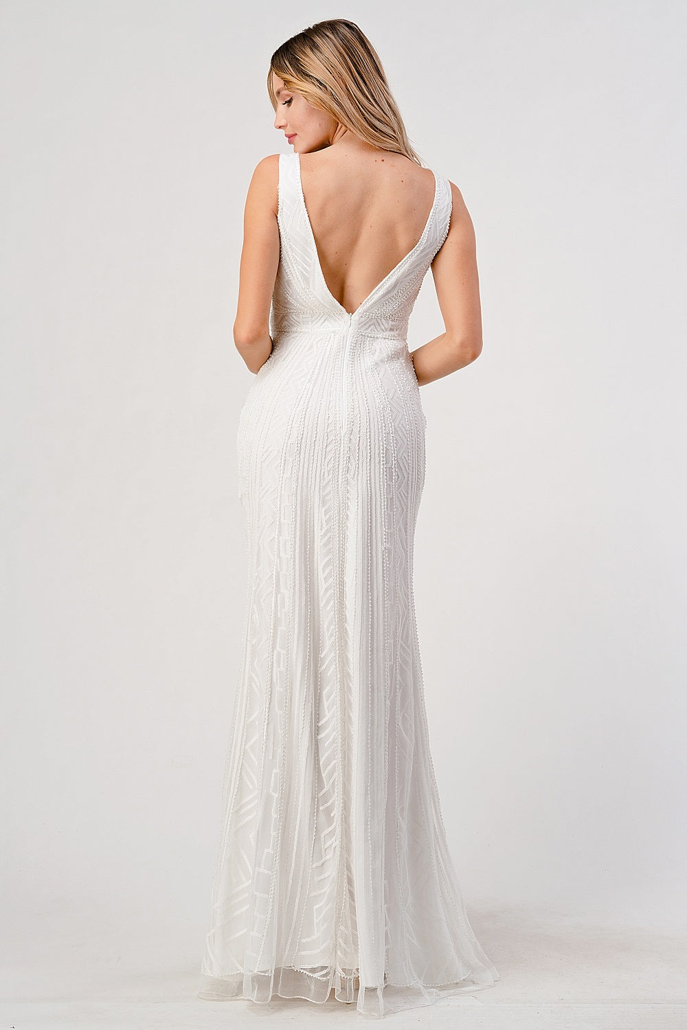 Deep V-Back Sequin Gown