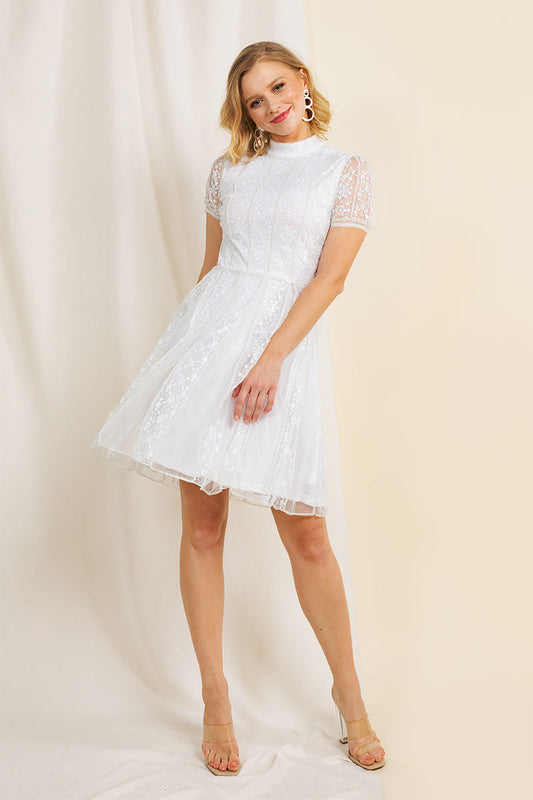 Annabelle Beaded Short Sleeve Skater Dress