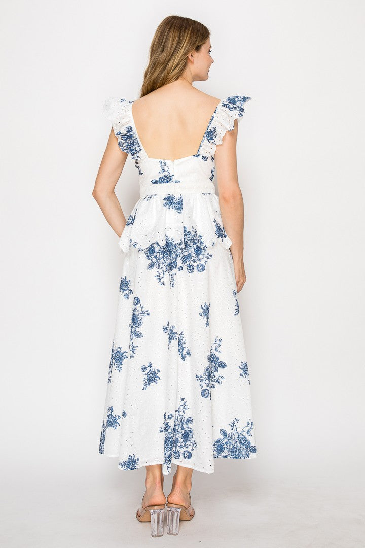 Printed Midi Dress with Ruffle sleeve & Peplum