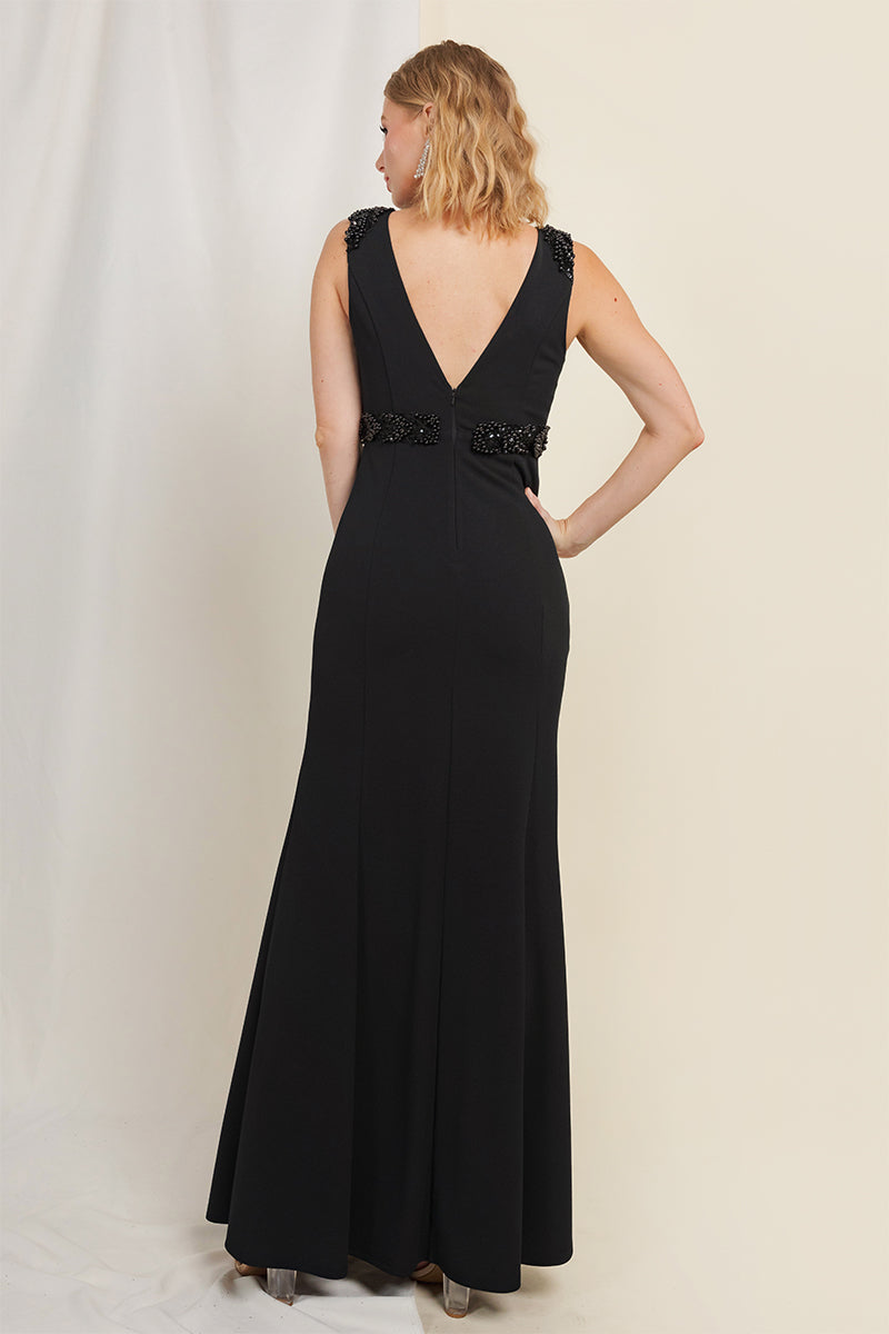 Sleeveless Beaded Gown W/Slit