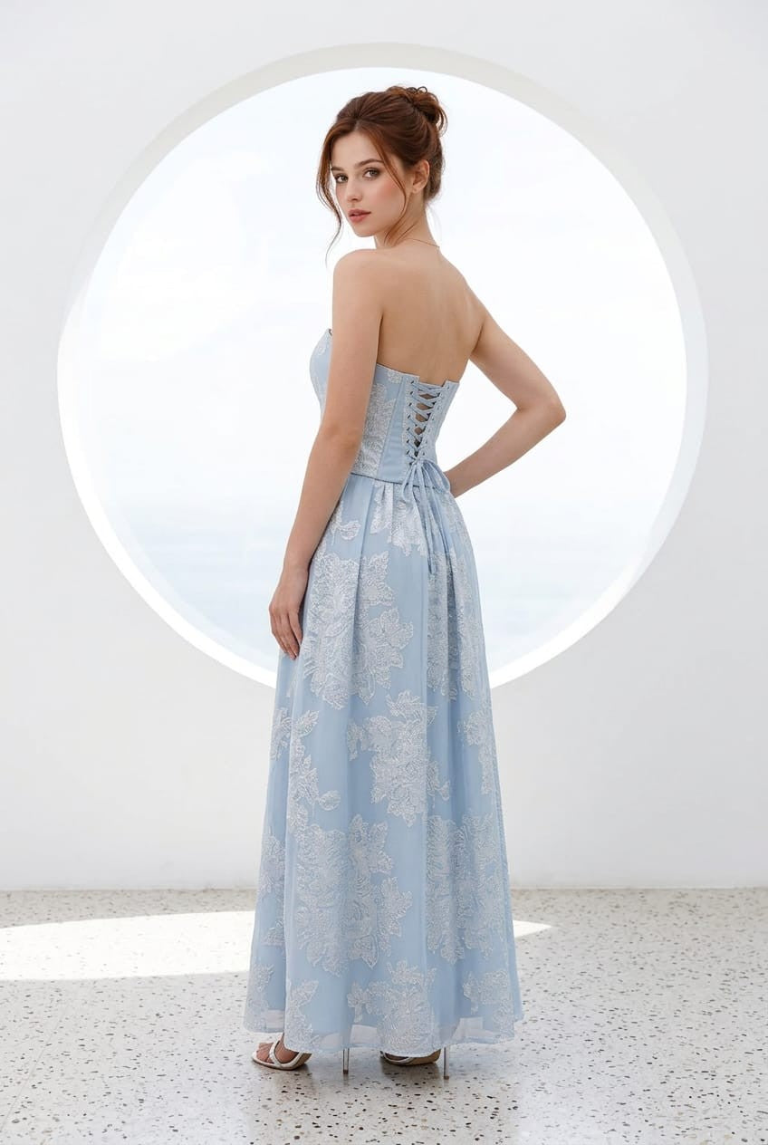 Front slit lace up back maxi dress