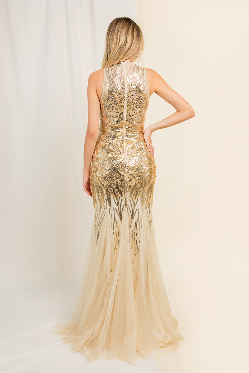 Davina Sequin Gown With Tulle Gores