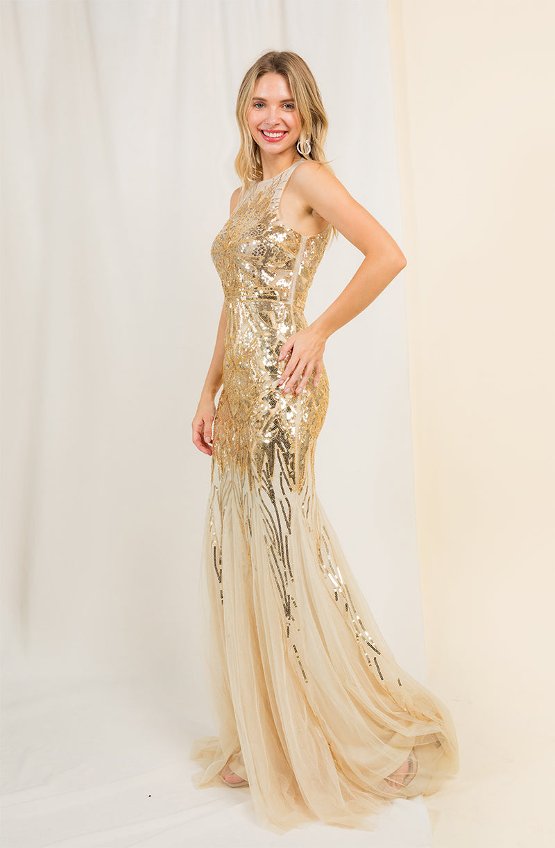 Davina Sequin Gown With Tulle Gores