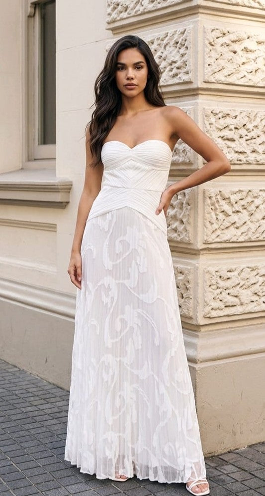 Veronica Strapless Maxi Pleated Dress
