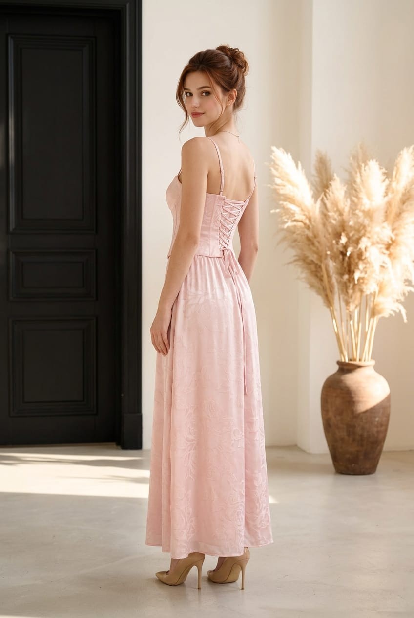 Front slit lace up back maxi dress