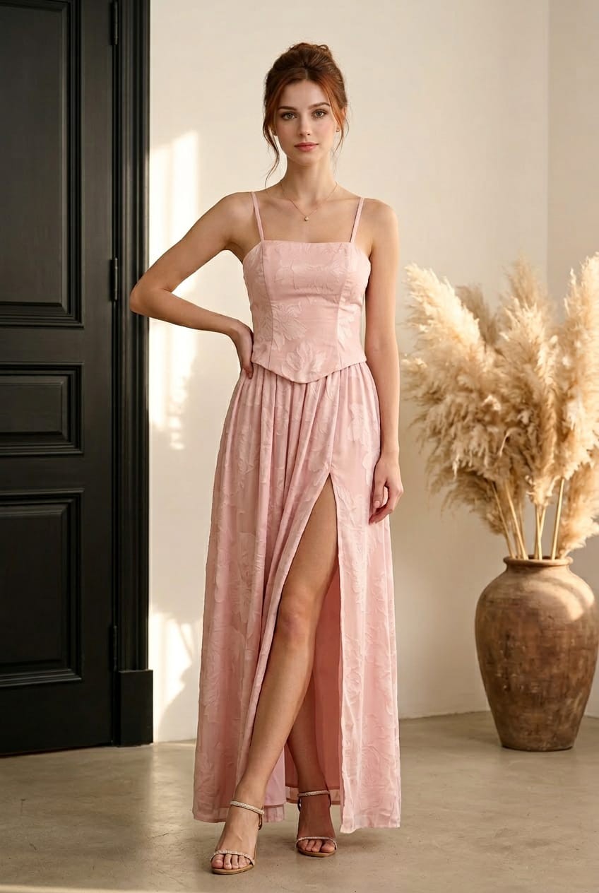Front slit lace up back maxi dress