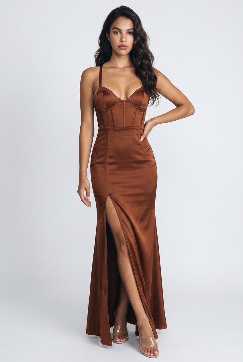 Bianca Satin Corset Lace Up Dress