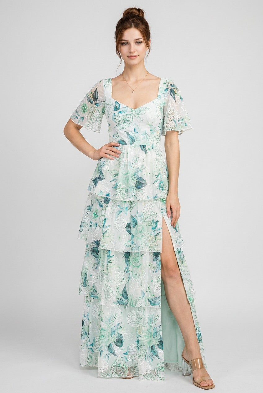 Natalie Flutter Sleeve Tiered Dress