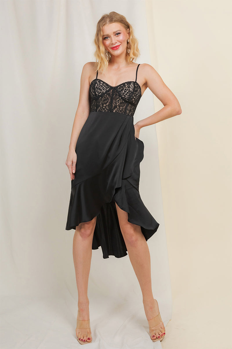 ilana midi dress Ilana Satin Midi With Lace Bustier – Minuet Apparel