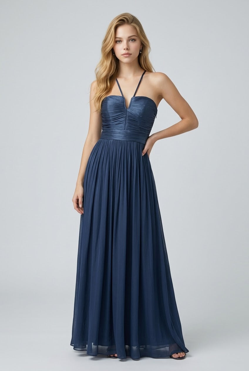 Eleanor Halter Gown with Scarf Train