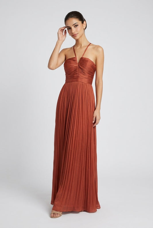 Eleanor Halter Gown with Scarf Train