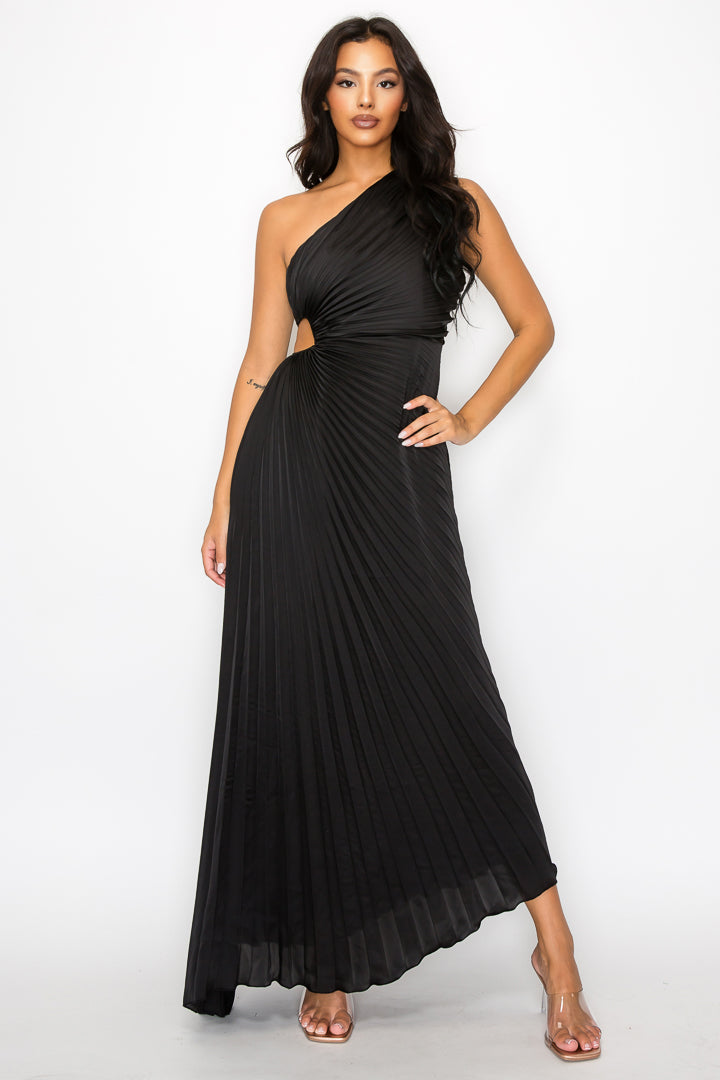 Pleated One Shoulder Dress