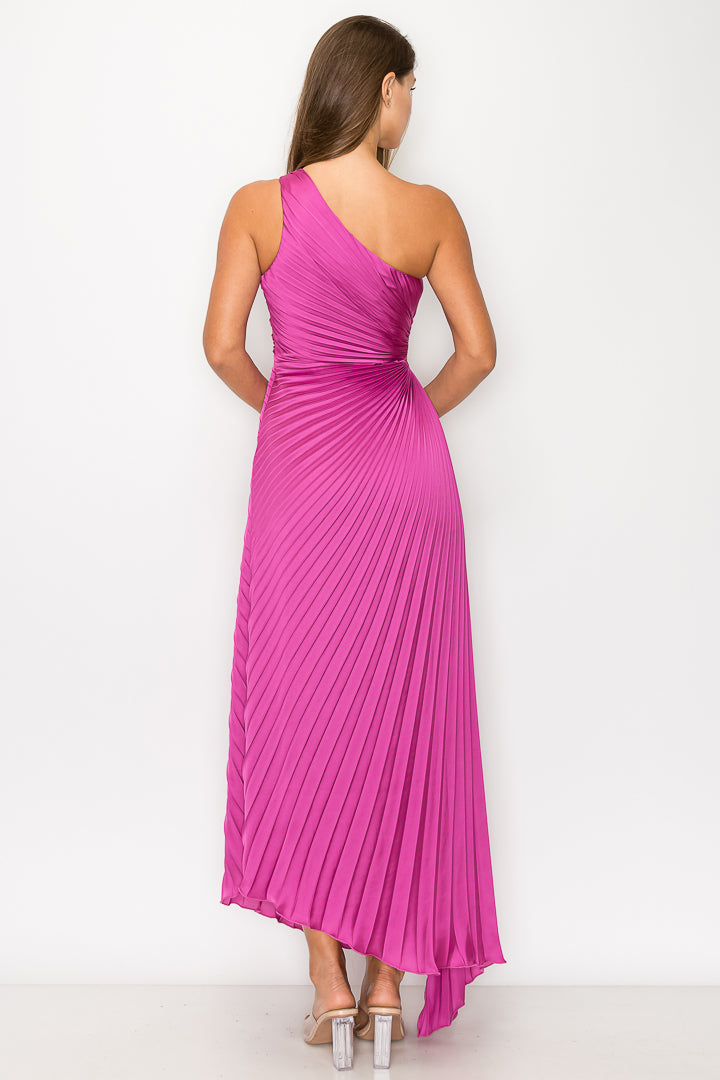 ivy pleated one shoulder dress Ivy ALC Olive green One-Shoulder Gown by ALC