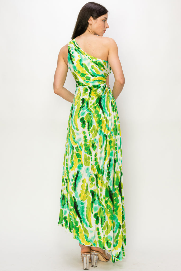 Water Way Print One Shoulder Dress