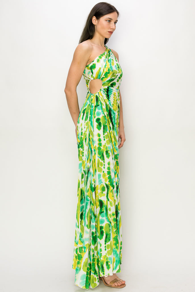 Water Way Print One Shoulder Dress