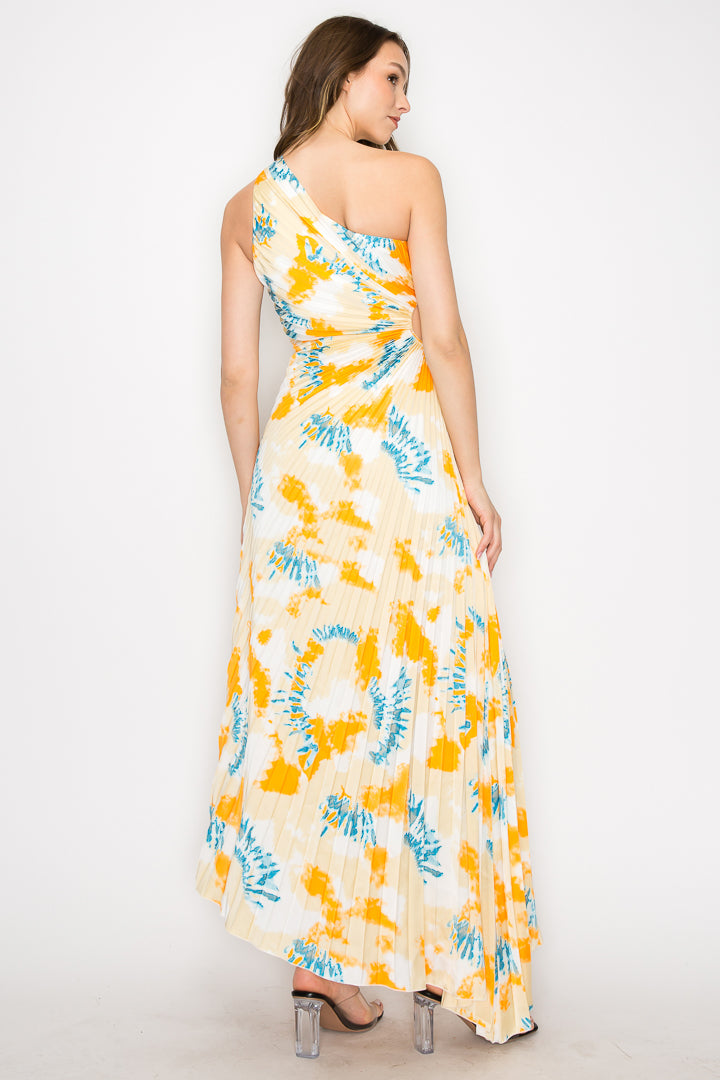 Water Way Print One Shoulder Dress