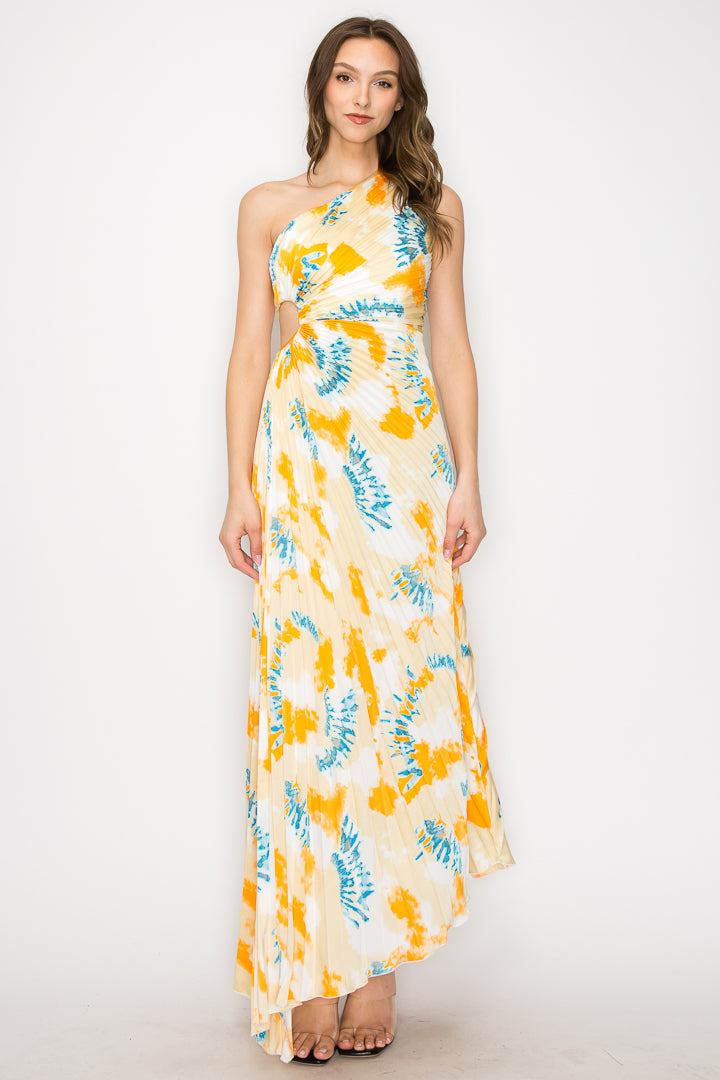 Water Way Print One Shoulder Dress