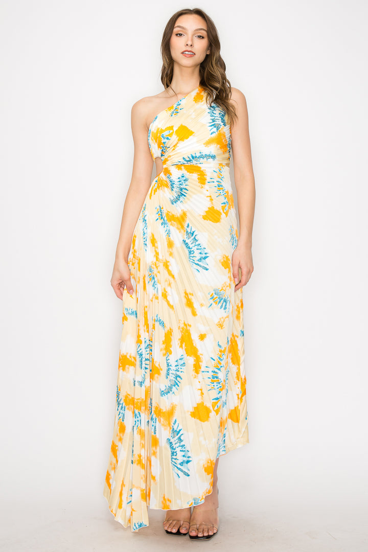 Water Way Print One Shoulder Dress