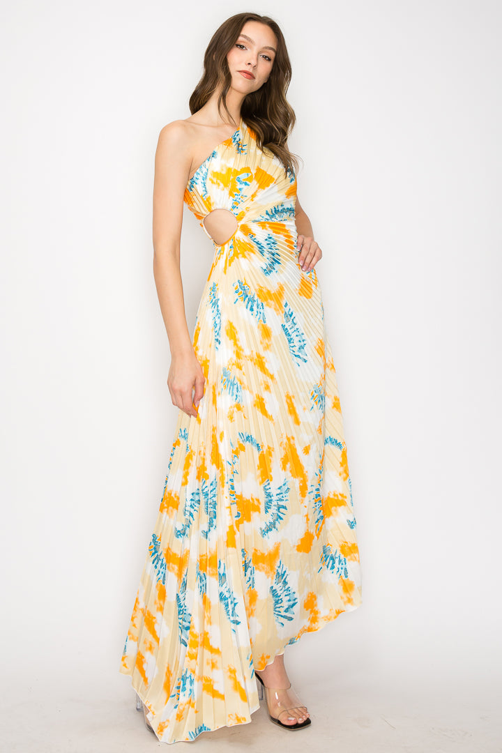 Water Way Print One Shoulder Dress