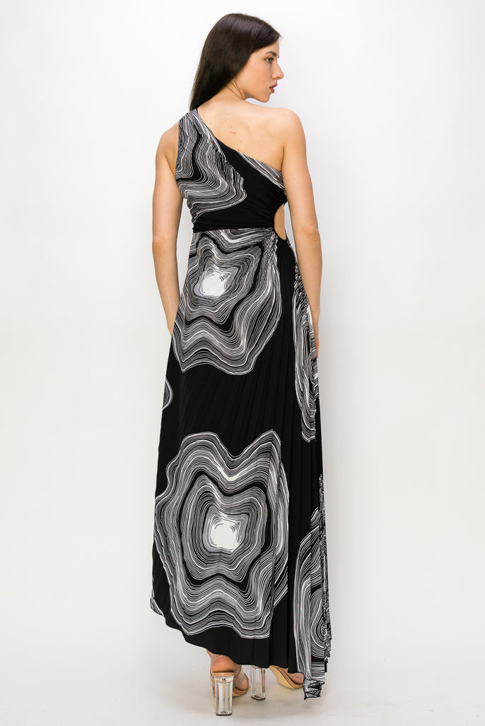 One Shoulder Twirl Print Maxi Dress