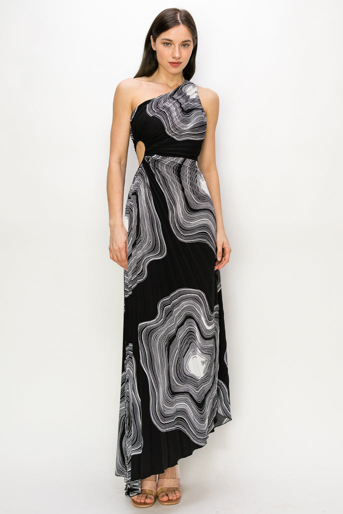 One Shoulder Twirl Print Maxi Dress