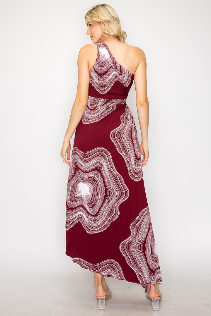 One Shoulder Twirl Print Maxi Dress