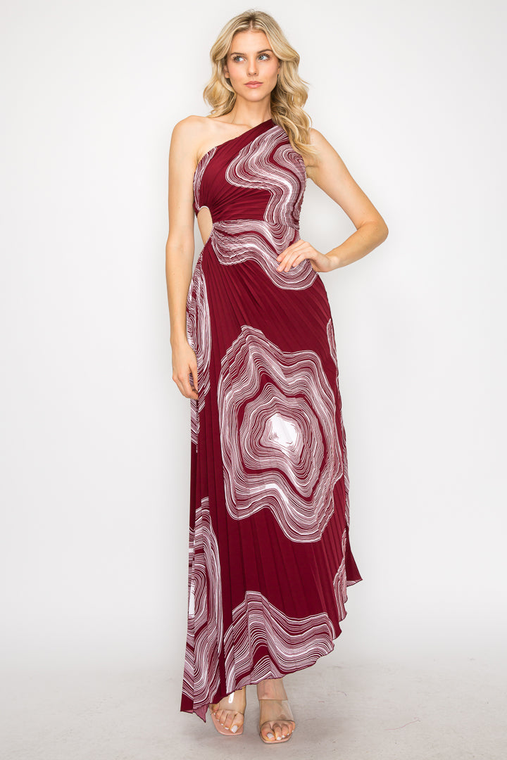 One Shoulder Twirl Print Maxi Dress