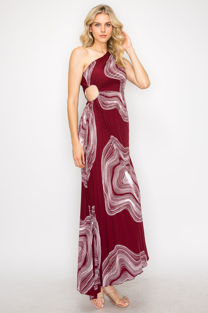 One Shoulder Twirl Print Maxi Dress