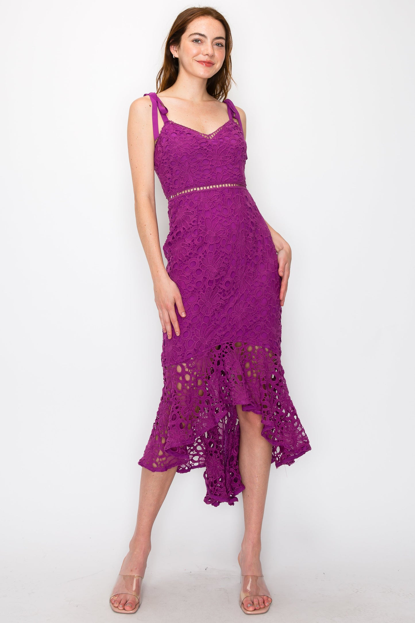 Willow Lace Midi Dress With Shoulder Ties