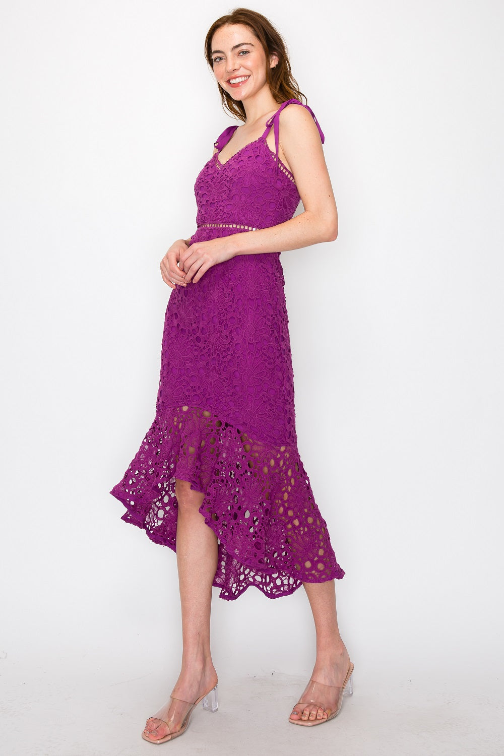 Willow Lace Midi Dress With Shoulder Ties