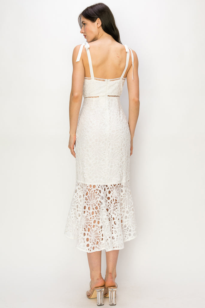 Willow Lace Midi Dress With Shoulder Ties