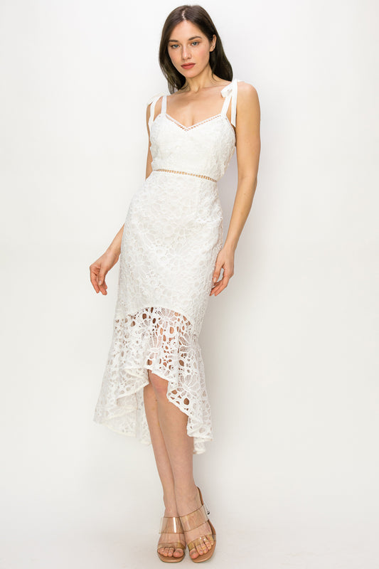 Willow Lace Midi Dress With Shoulder Ties