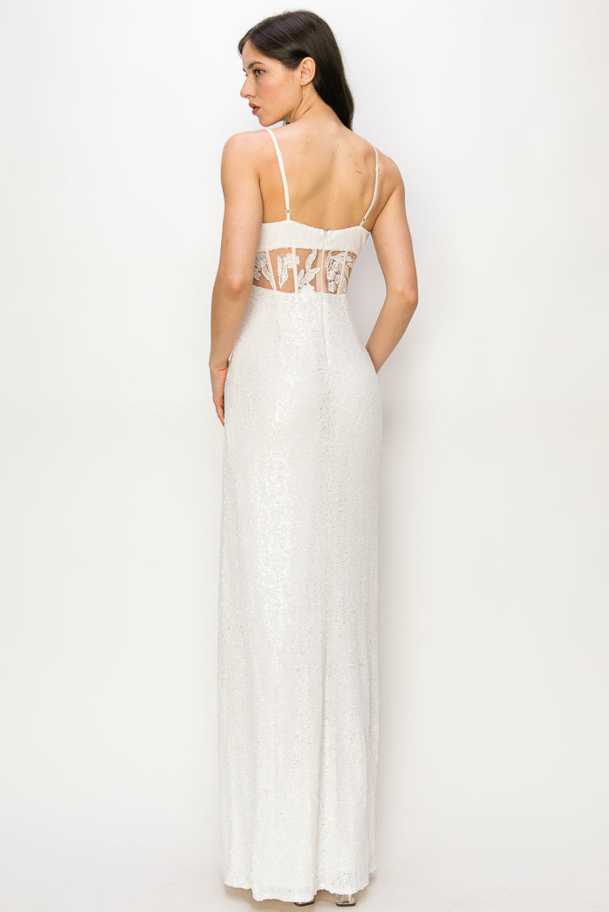 Alexis Sequin Gown With Lace Applique