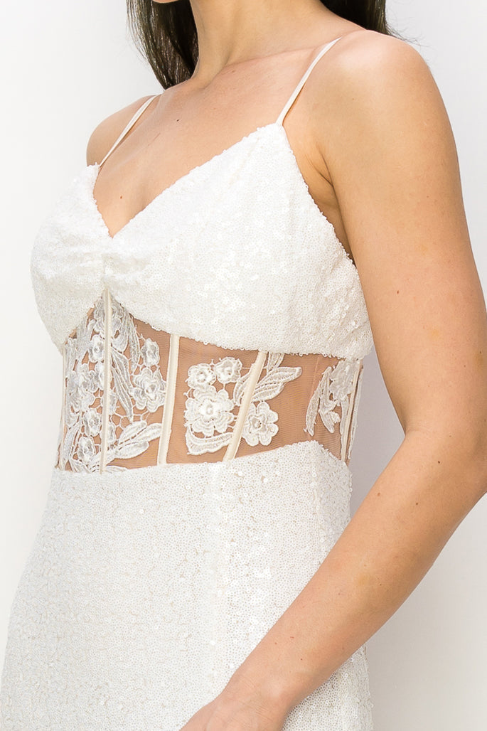 Alexis Sequin Gown With Lace Applique