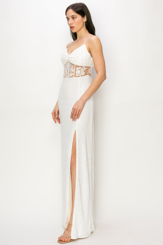 Alexis Sequin Gown With Lace Applique