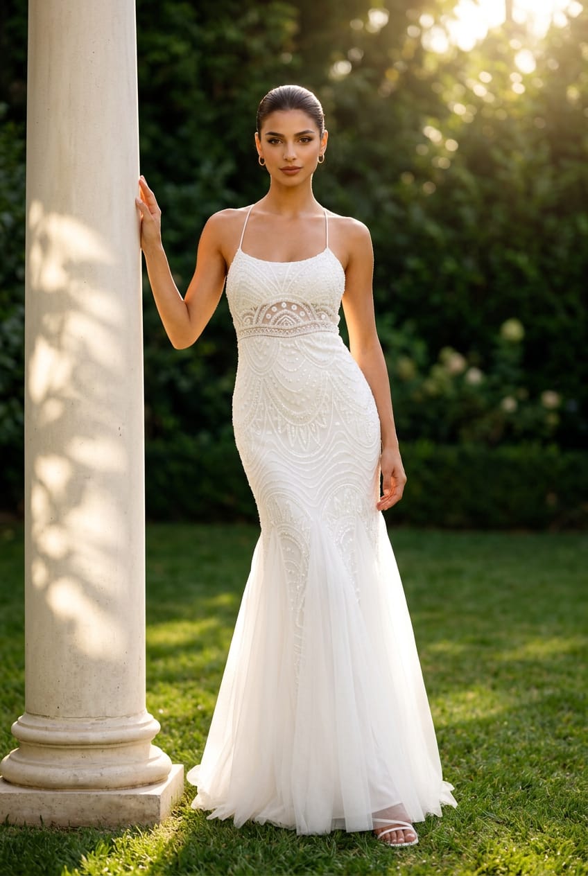 Evie Sequin Halter Mesh Gown