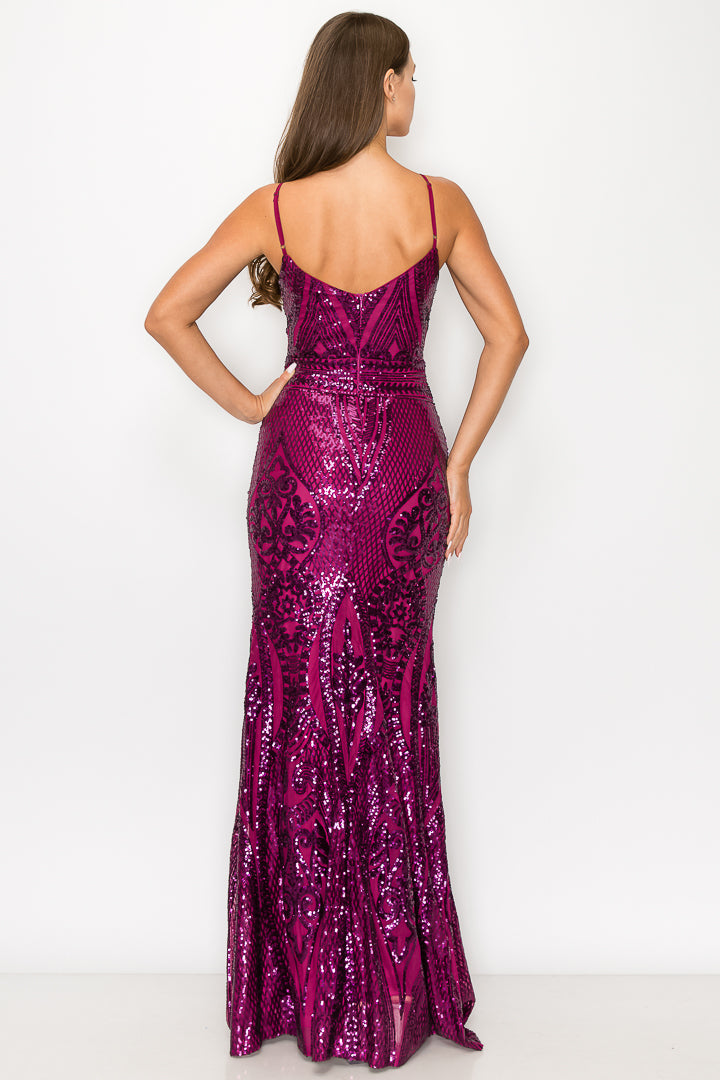 V-Neck Sequin Gown