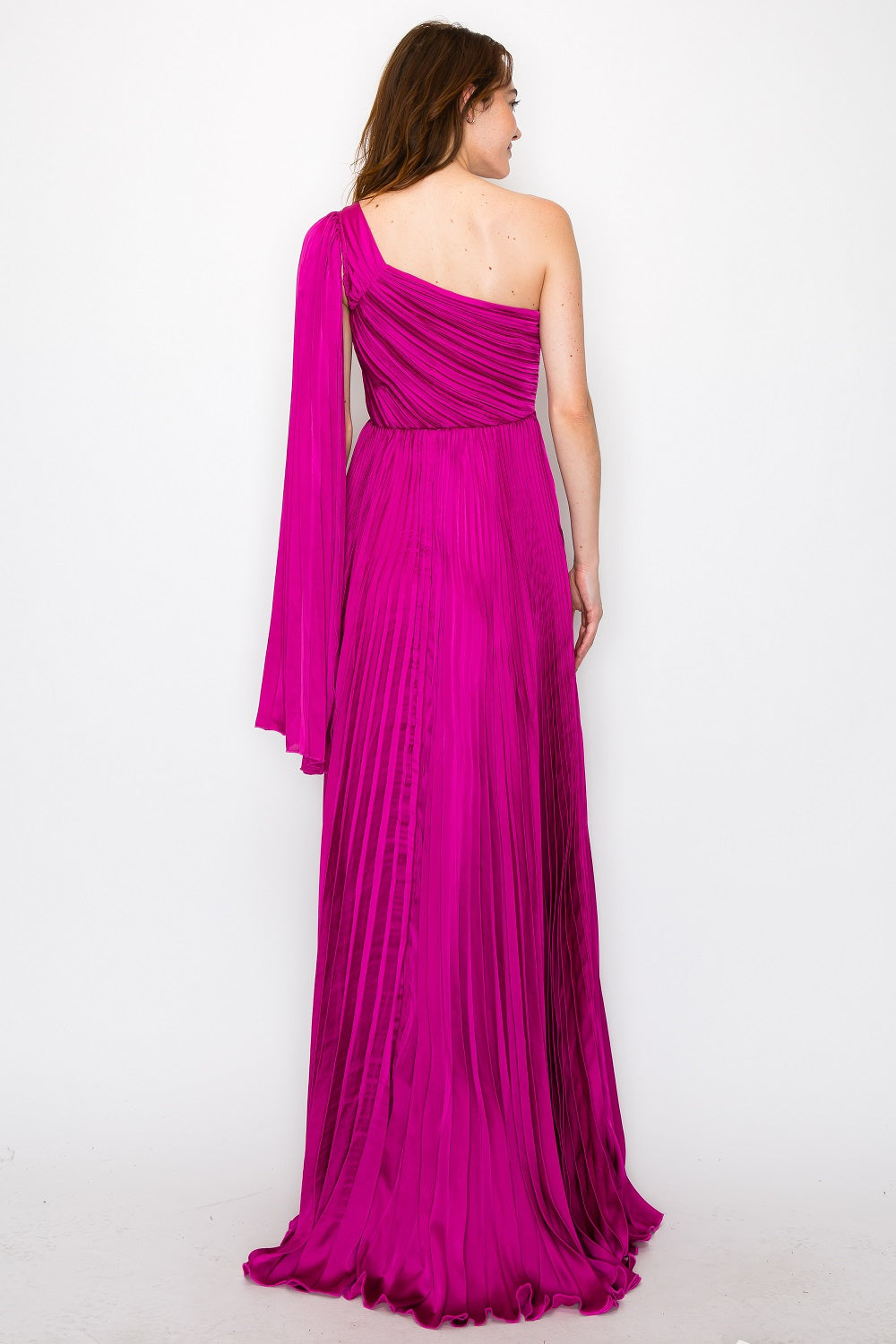 One Shoulder Pleated Drape Gown