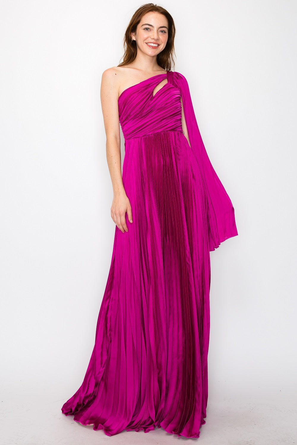 One Shoulder Pleated Drape Gown