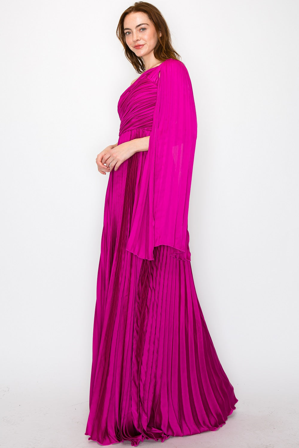 One Shoulder Pleated Drape Gown