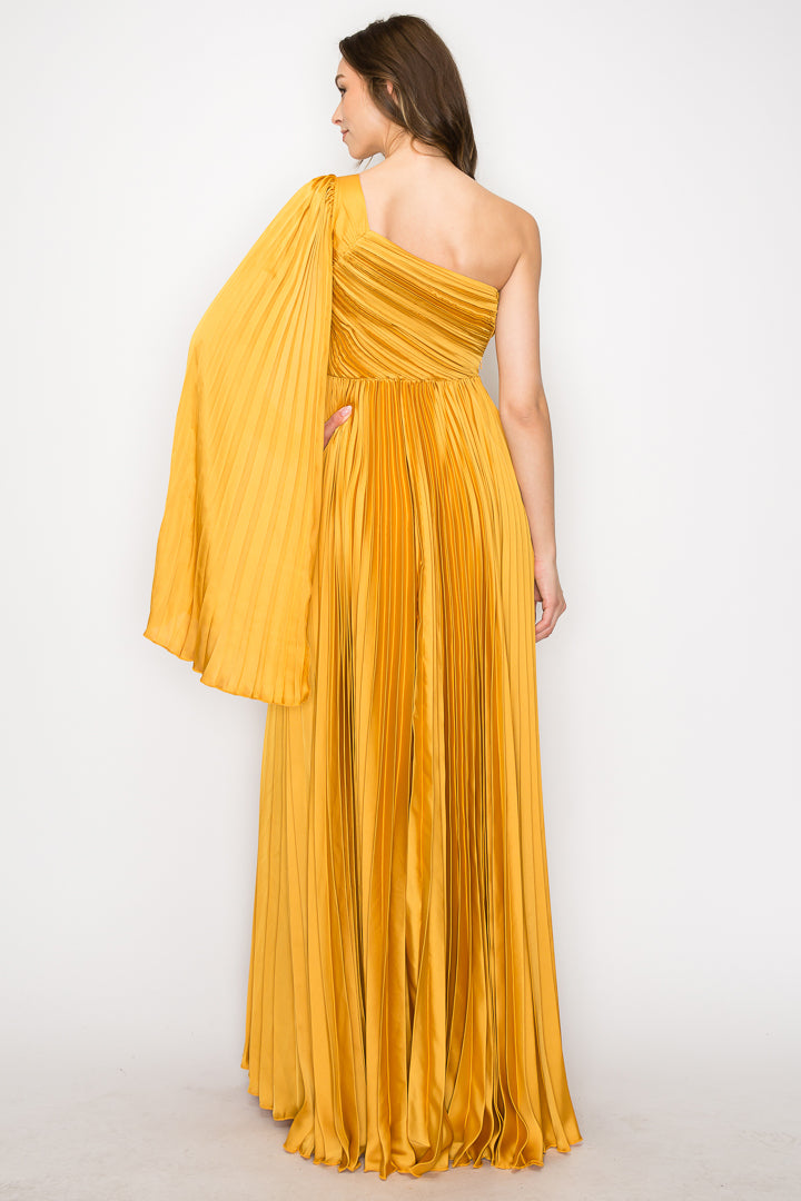 One Shoulder Pleated Drape Gown