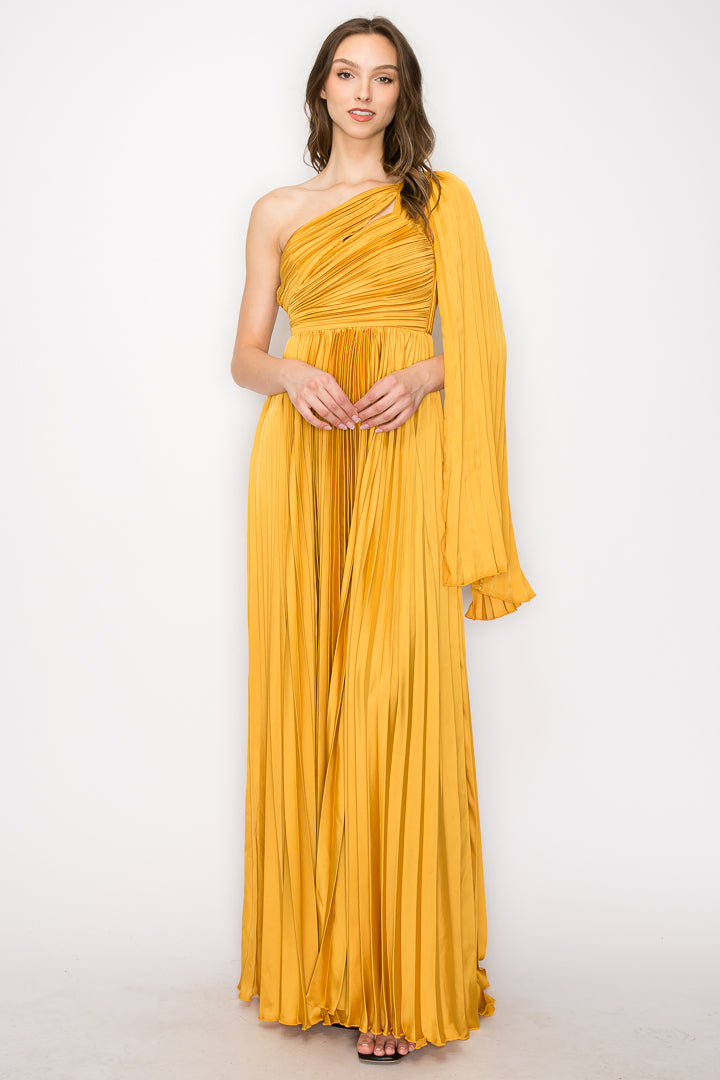 One Shoulder Pleated Drape Gown