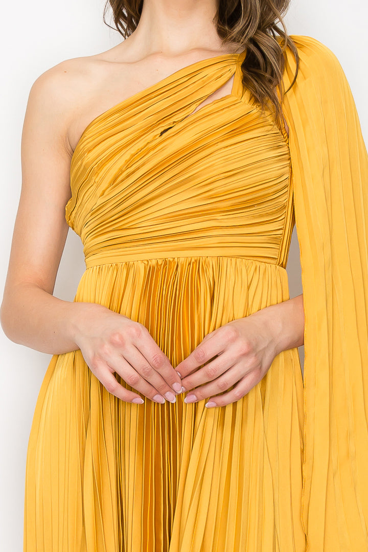 One Shoulder Pleated Drape Gown