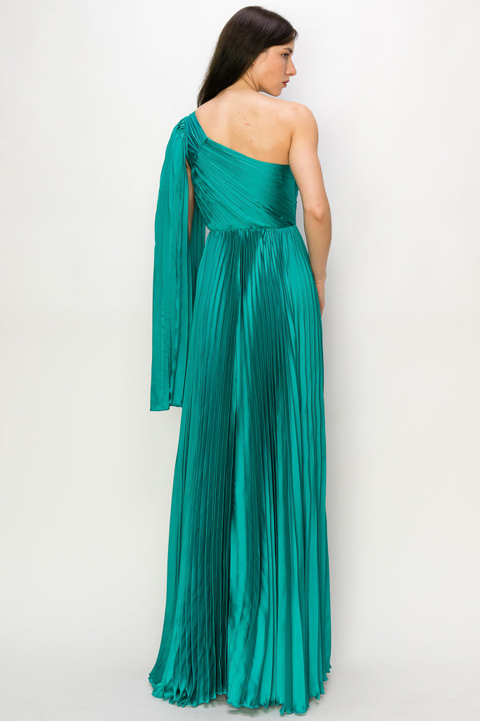 One Shoulder Pleated Drape Gown