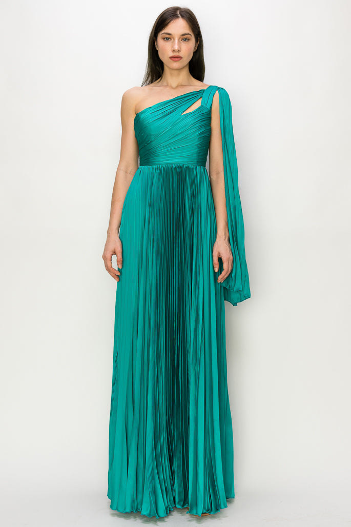 One Shoulder Pleated Drape Gown