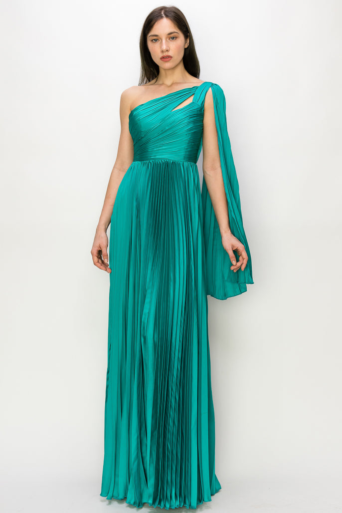 One Shoulder Pleated Drape Gown