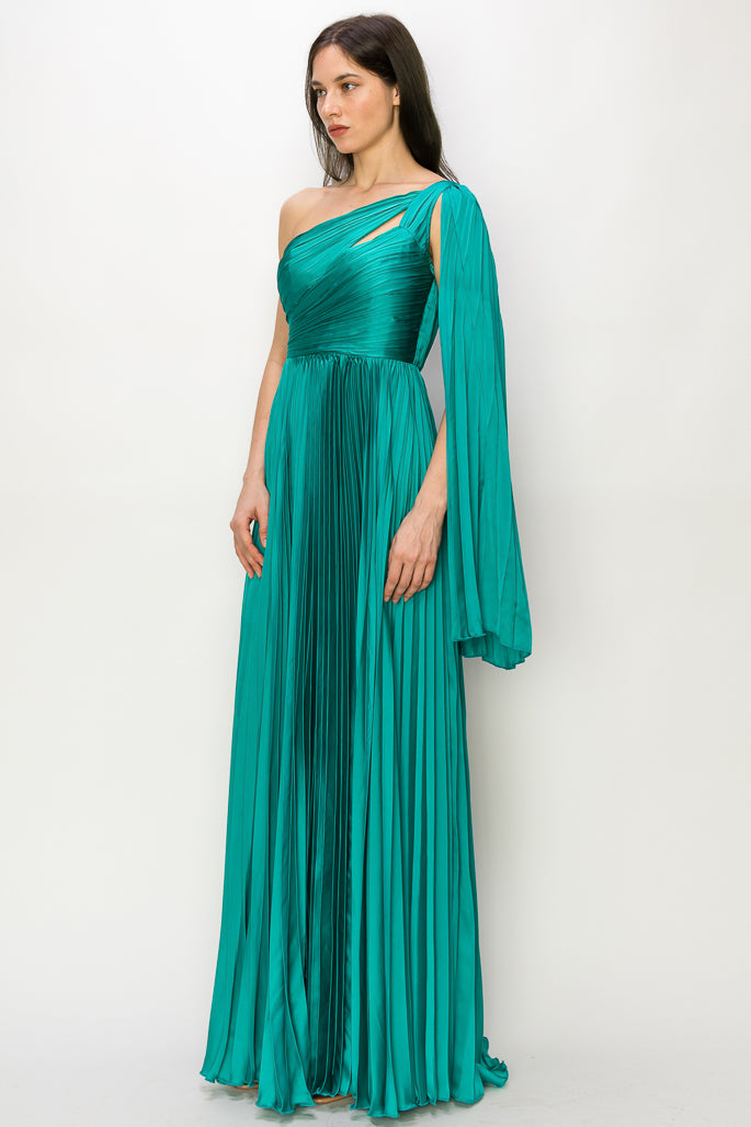 One Shoulder Pleated Drape Gown