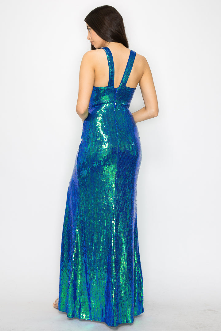 Nadia Sequin Maxi Dress With Surplus Neckline