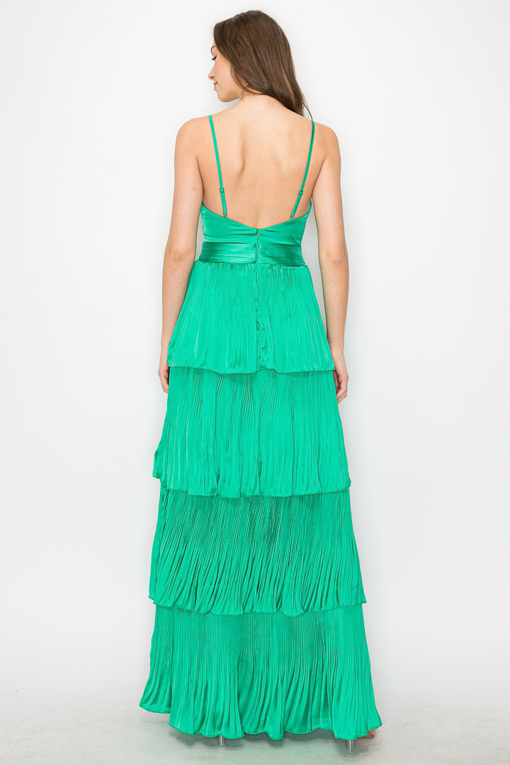 Daphne Satin Pleated Tiered Gown